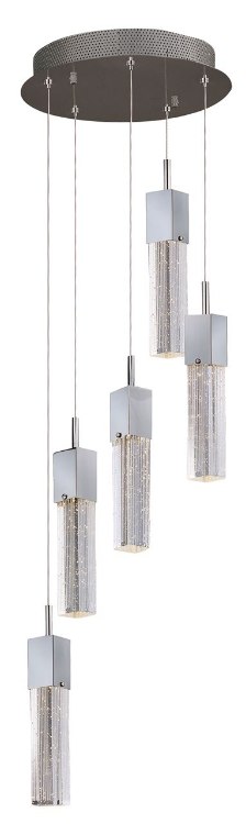 Foto para 7.5W Fizz III 5-Light LED Pendant PC Etched/Bubble Glass (OA HT 135")