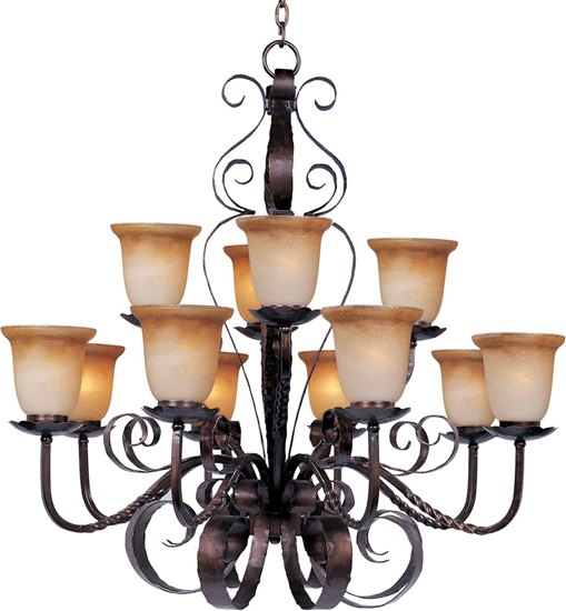 Picture of 100W Aspen 12-Light Chandelier OI Vintage Amber Glass MB Incandescent 72" Chain