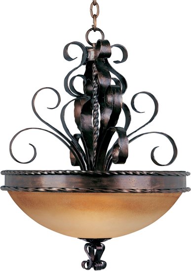 Foto para 100W Aspen 3-Light Invert Bowl Pendant OI Vintage Amber Glass MB Incandescent 36" Chain