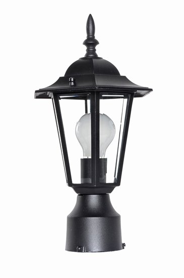 Picture of 100W Builder Cast 1-Light Outdoor Pole/Post Lantern BK Clear Glass MB Incandescent 8"x13.5" 6-Min