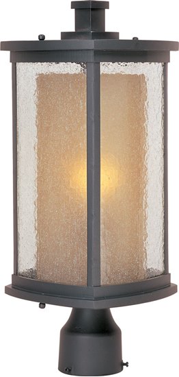 Picture of 100W Bungalow 1-Light Outdoor Pole/Post Lantern BZ Seedy/Wilshire Glass MB Incandescent 4-Min
