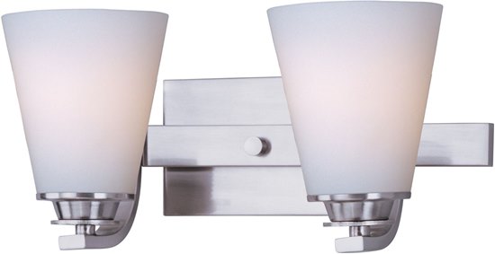 Picture of 100W Conical 2-Light Bath Vanity SN Satin White Glass MB Incandescent 
