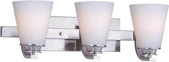 Picture of 100W Conical 3-Light Bath Vanity SN Satin White Glass MB Incandescent 