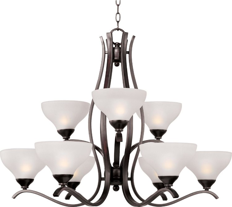 Foto para 100W Contour 9-Light Chandelier OI Frosted Glass MB Incandescent 72" Chain
