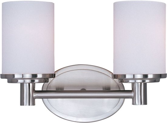 Picture of 100W Cylinder 2-Light Bath Vanity SN Satin White Glass MB Incandescent 