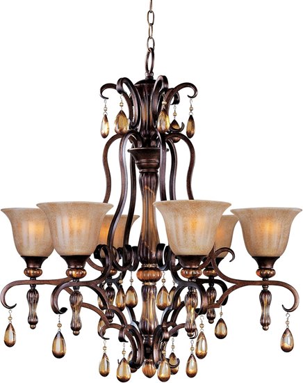 Picture of 100W Dresden 6-Light Chandelier FL Ember Glass MB Incandescent 36" Chain