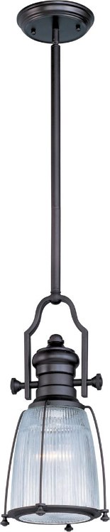 Foto para 100W Hi-Bay 1-Light Pendant BZ Clear Halophane Glass MB Incandescent (OA HT 62")