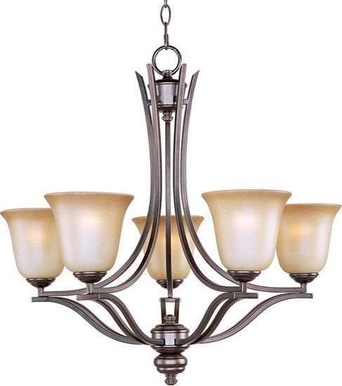 Foto para 100W Madera 5-Light Chandelier OI Wilshire Glass MB Incandescent 26"x25" 36" Chain