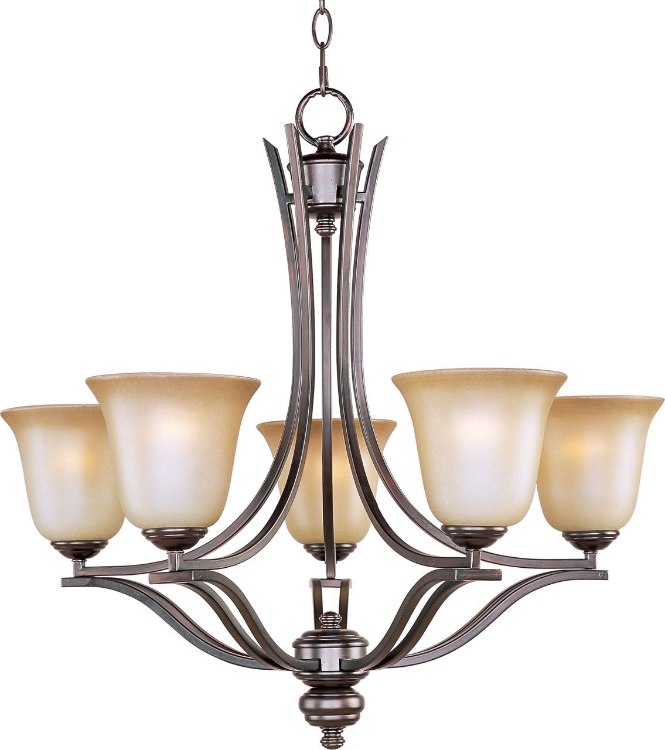 Foto para 100W Madera 5-Light Chandelier OI Wilshire Glass MB Incandescent 26"x25" 36" Chain
