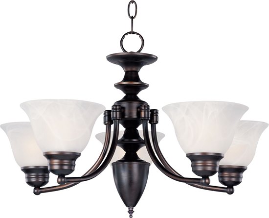 Foto para 100W Malaga 5-Light Chandelier OI Marble Glass MB Incandescent 25"x16" 36" Chain