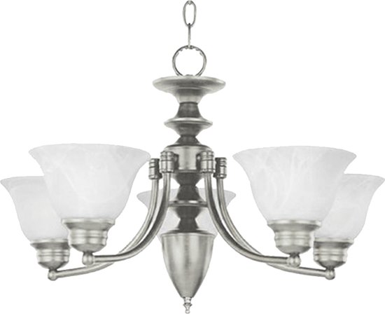 Foto para 100W Malaga 5-Light Chandelier SN Marble Glass MB Incandescent 25"x16" 36" Chain