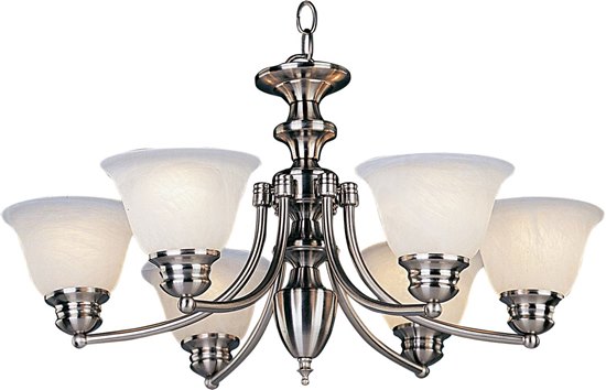 Foto para 100W Malaga 6-Light Chandelier SN Marble Glass MB Incandescent 36" Chain