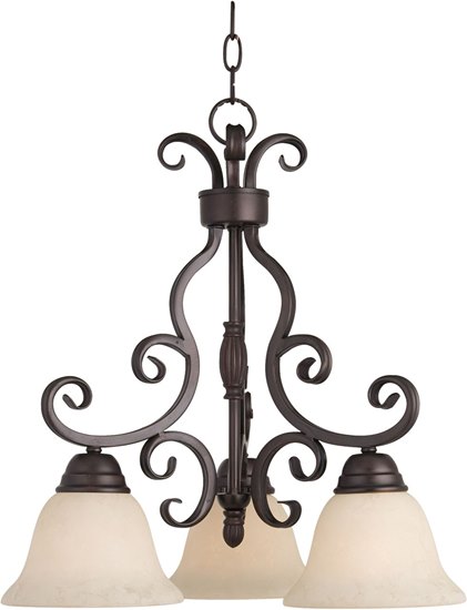 Foto para 100W Manor 3-Light Chandelier OI Frosted Ivory Glass MB Incandescent 19"x20.5" 36" Chain
