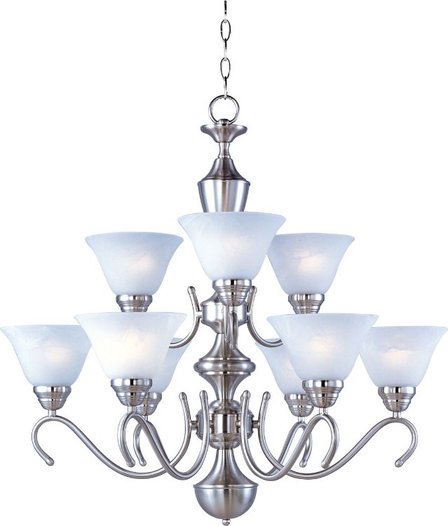 Foto para 100W Newport 9-Light Chandelier SN Marble Glass MB Incandescent 72" Chain