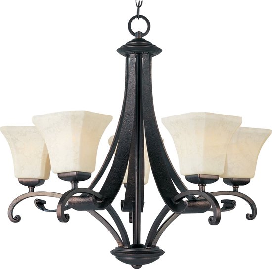 Picture of 100W Oak Harbor 5-Light Chandelier RB Frost Lichen Glass MB Incandescent 36" Chain