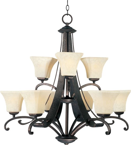 Picture of 100W Oak Harbor 9-Light Chandelier RB Frost Lichen Glass MB Incandescent 72" Chain