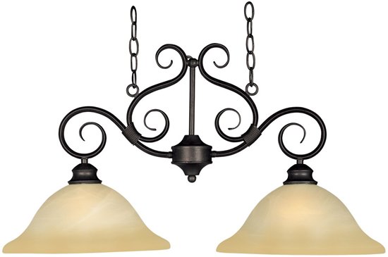 Picture of 100W Pacific 2-Light Pendant KB Wilshire Glass MB Incandescent (OA HT 88") (CAN 9"x4.5"x0.75")36" Chain