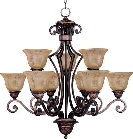 Picture of 100W Symphony 9-Light Chandelier OI Screen Amber Glass MB Incandescent 72" Chain