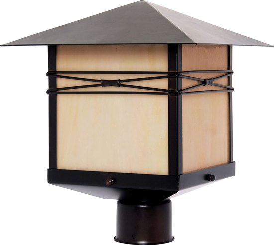 Picture of 100W Taliesin 1-Light Outdoor Pole/Post Lantern BU Iridescent Glass MB Incandescent 