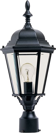 Picture of 100W Westlake Cast 1-Light Outdoor Pole/Post Lantern BK Clear Glass MB Incandescent 4-Min