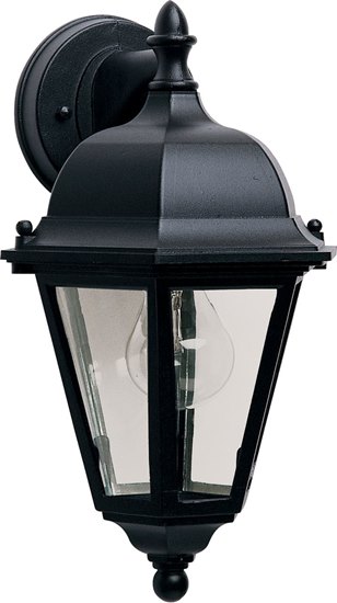 Picture of 100W Westlake Cast 1-Light Outdoor Wall Lantern BK Clear Glass MB Incandescent 8"x15" 6-Min