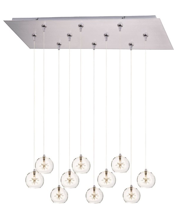 Foto para 20W Starburst 10-Light RapidJack Pendant and Canopy SN Clear Glass 12V G4 Xenon (OA HT 6.5"-126.5") (CAN 31.5"x12.5"x2.5")