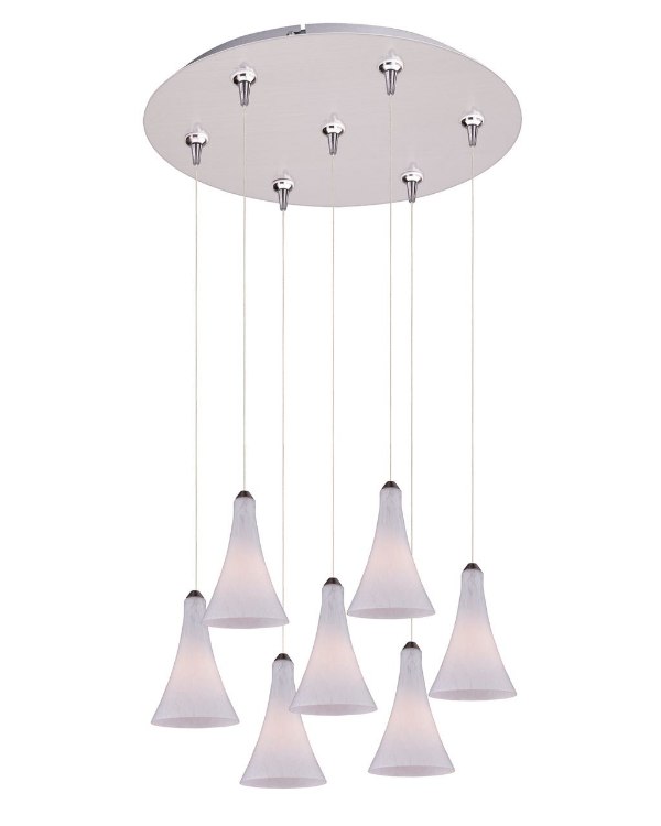 Picture of 35W Leopard 7-Light RapidJack Pendant and Canopy SN White Leopard Glass 12V G4 Xenon (OA HT 10"-130") (CAN 17"x2.5")