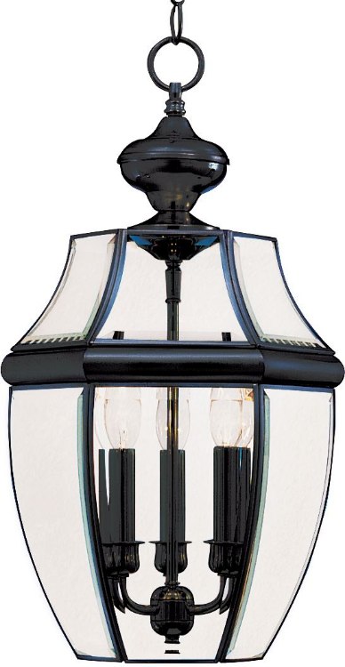 Foto para 40W South Park 3-Light Outdoor Hanging Lantern BK Clear Glass CA Incandescent 72" Chain