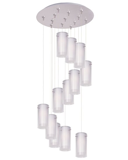 Picture of 50W Frost 13-Light RapidJack Pendant and Canopy SN Clear/White Glass 12V GY6.35 T4 Xenon (OA HT 9.5"-129.5") (CAN 21"x2.5")