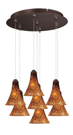 Picture of 50W Leopard 7-Light RapidJack Pendant and Canopy BZ Amber Leopard Glass 12V GY6.35 T4 Xenon (OA HT 10"-130") (CAN 17"x2.5")