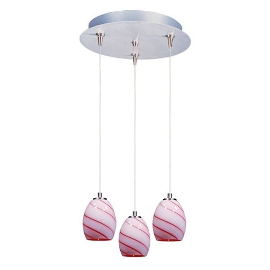 Picture of 50W Swirl 3-Light RapidJack Pendant and Canopy SN Cherry Swirl Glass 12V GY6.35 T4 Xenon (OA HT 8.5"-128.75") (CAN 11.75"x1.25")