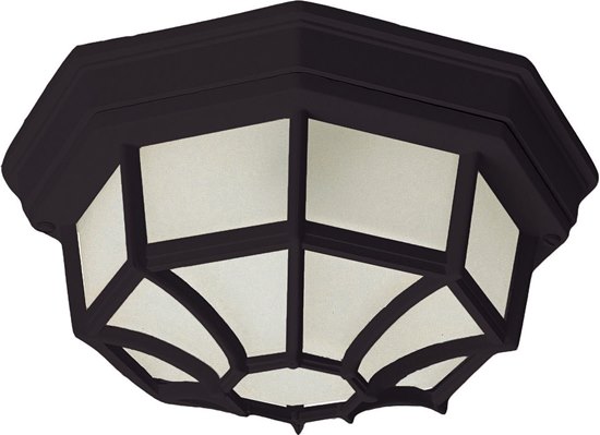 Foto para 60W Crown Hill 2-Light Outdoor Ceiling Mount BK Frosted Glass MB Incandescent 6-Min