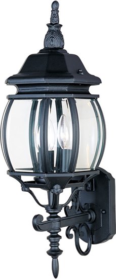 Picture of 60W Crown Hill 3-Light Outdoor Wall Lantern BK Clear Glass CA Incandescent 8"x23.5" 4-Min