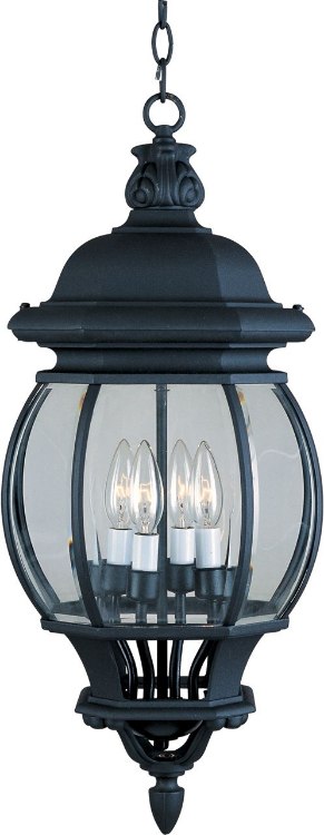 Foto para 60W Crown Hill 4-Light Outdoor Hanging Lantern BK Clear Glass CA Incandescent 72" Chain