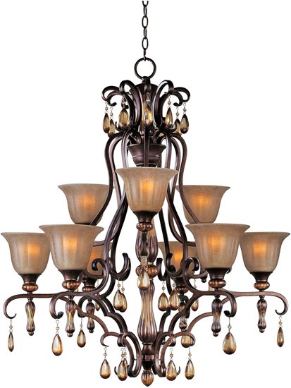 Picture of 60W Dresden 9-Light Chandelier FL Ember Glass MB Incandescent 72" Chain