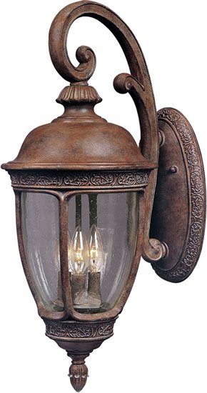 Picture of 60W Knob Hill Cast 3-Light Outdoor Wall Lantern SE Seedy Glass CA Incandescent 8"x19.5" 