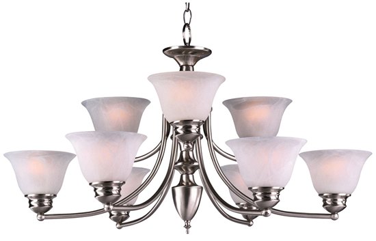 Foto para 60W Malaga 9-Light Chandelier SN Frosted Glass MB Incandescent 72" Chain