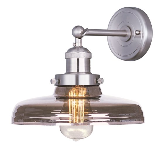 Picture of 60W Mini Hi-Bay 1-Light Wall Sconce SN Mirror Smoke Glass MB Incandescent 10"x8.75" 