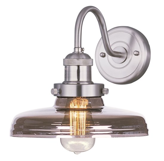 Picture of 60W Mini Hi-Bay 1-Light Wall Sconce W/Bulb SN Mirror Smoke Glass MB Incandescent 10"x9" 