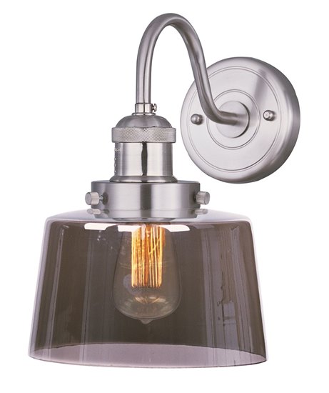 Picture of 60W Mini Hi-Bay 1-Light Wall Sconce W/Bulb SN Mirror Smoke Glass MB Incandescent 8.75"x11.75" 