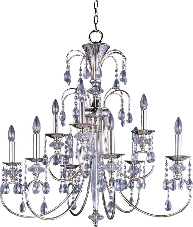 Foto para 60W Montgomery 9-Light Chandelier PN Clear Glass CA Incandescent 72" Chain
