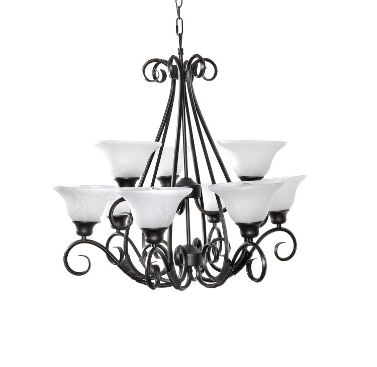 Foto para 60W Pacific 9-Light Chandelier KB Marble Glass MB Incandescent 72" Chain
