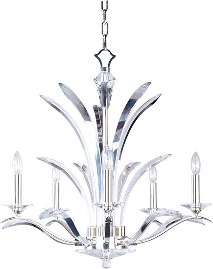 Foto para 60W Paradise 5-Light Chandelier PS Beveled Crystal Glass CA Incandescent 36" Chain