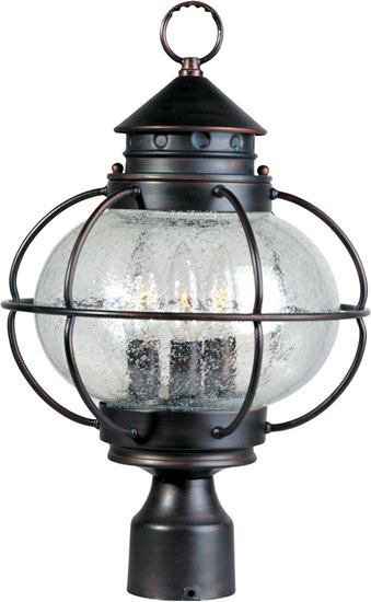 Picture of 60W Portsmouth 3-Light Outdoor Pole/Post Lantern OI Seedy Glass CA Incandescent 12"x16" 