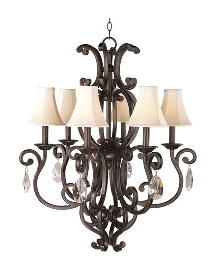 Picture of 60W Richmond 6-Light Chandelier with Crystals & Shades CU Fabric CA Incandescent 30.5"x36" 36" Chain