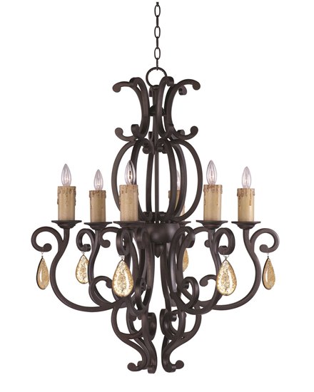 Picture of 60W Richmond 6-Light Chandelier with Crystals CU CA Incandescent 30.5"x36" 36" Chain