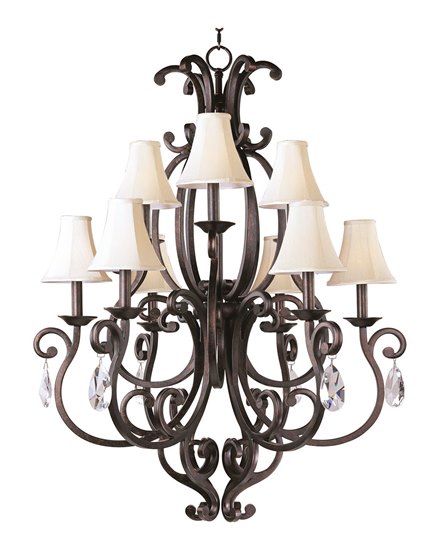 Foto para 60W Richmond 9-Light Chandelier with Crystals & Shades CU Fabric CA Incandescent 37.5"x44" 72" Chain