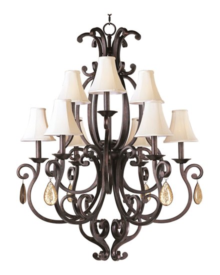 Foto para 60W Richmond 9-Light Chandelier with Crystals & Shades CU Fabric CA Incandescent 37.5"x44" 72" Chain