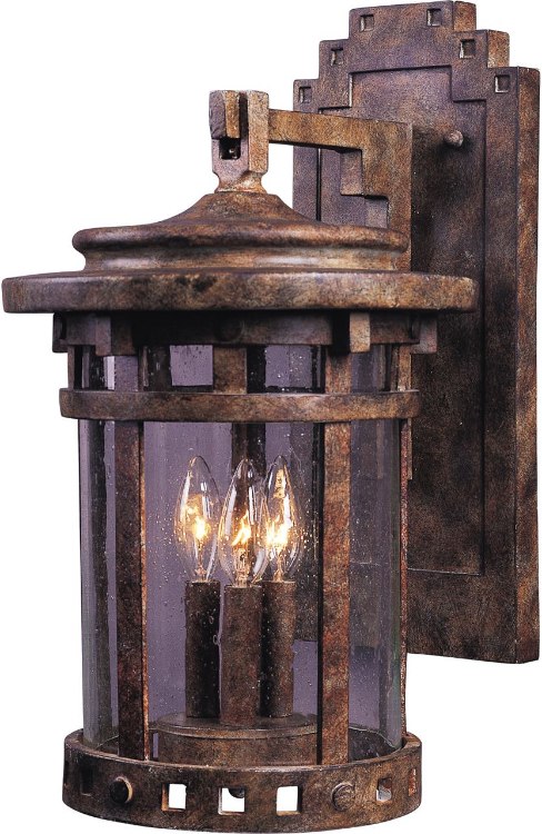 Foto para 60W Santa Barbara VX 3-Light Outdoor Wall Lantern SE Seedy Glass CA Incandescent 9"x16" 