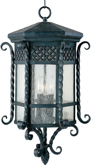 Picture of 60W Scottsdale 3-Light Outdoor Hanging Lantern CF Seedy Glass CA Incandescent 12.5"x24" 72" Chain